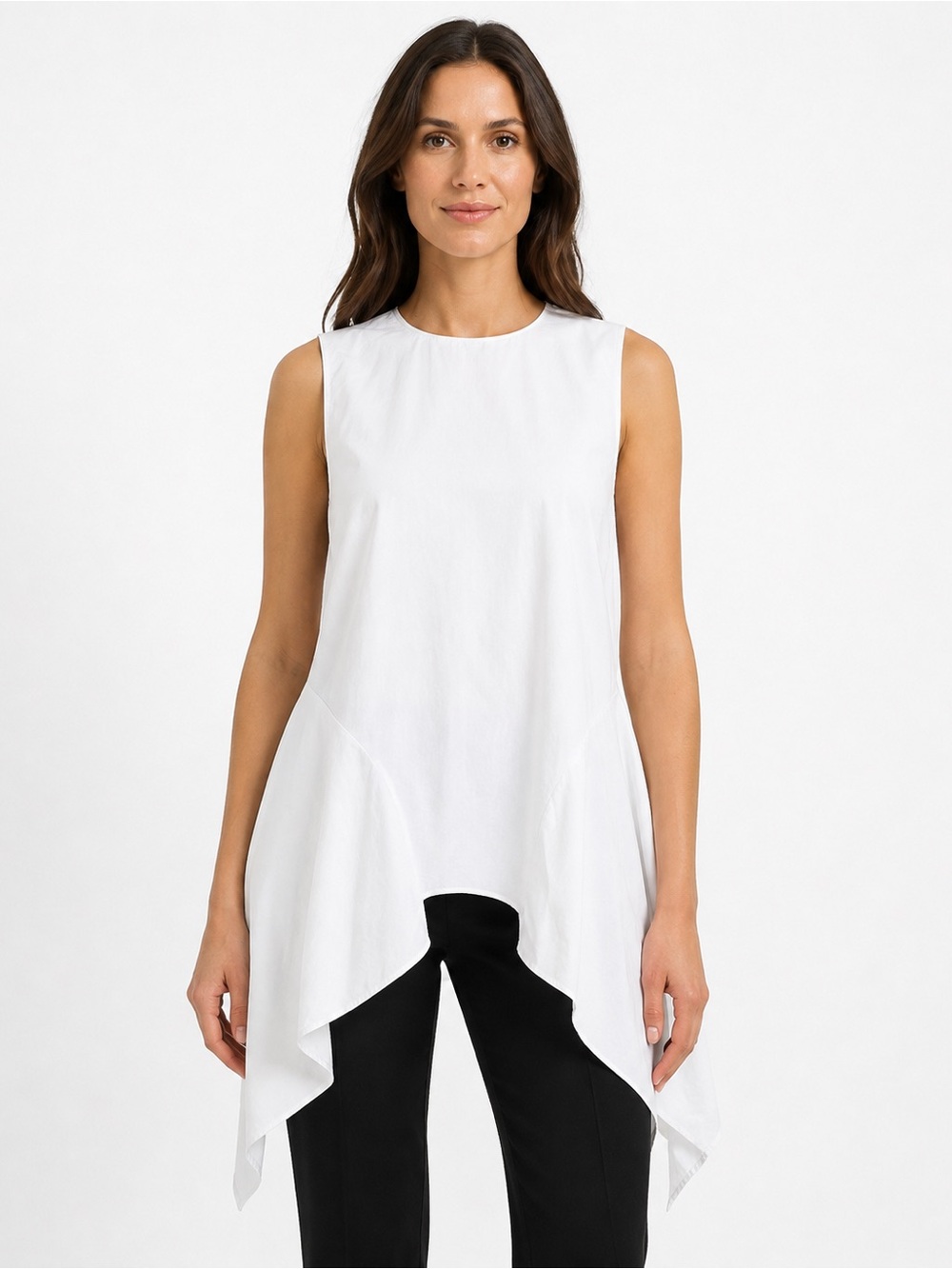 Akris Punto White Cotton Asymmetrical Tunic Top US 10 Architectural Avant Gard